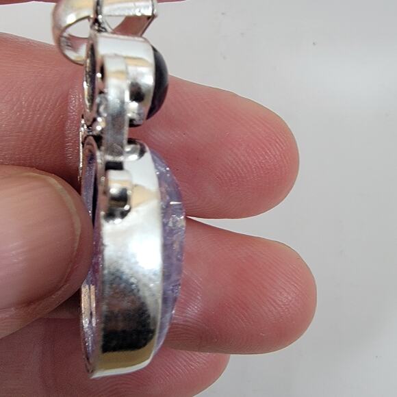 Handmade Silver Pendant with Crackled Amethyst and Deep Purple Gem - Picture 8 of 10